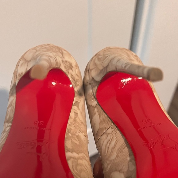 Christian Louboutin Pigalle Follies 120 Beige Floral Red Sole Pump - Picture 13 of 15